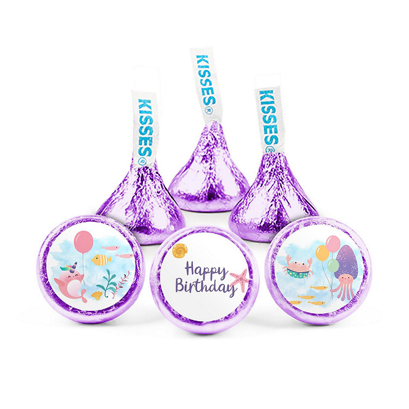 100pcs Mermaid Birthday Candy Party Favors Hershey's Kisses Milk Chocolate (100 Candies + 1 Sheet Stickers)  by Just Candy - Assembly Required Image