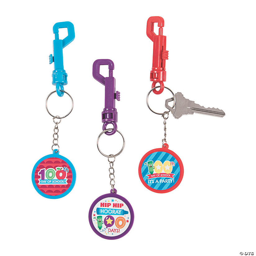 100th Day of School Backpack Clip Keychains - 12 Pc. Image