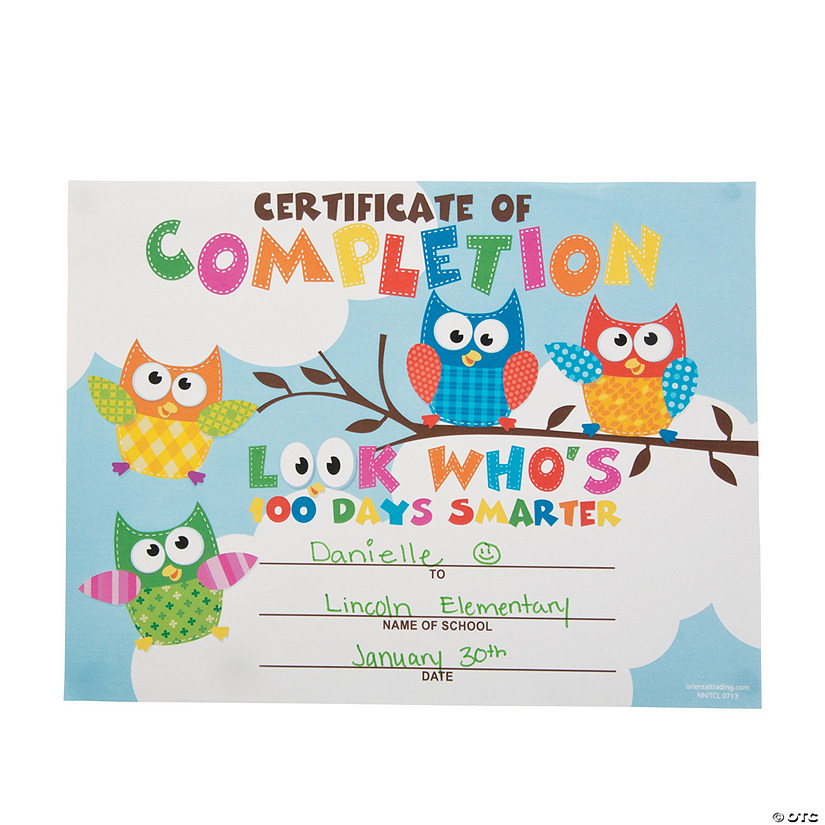 100th Day Owl Certificates Image