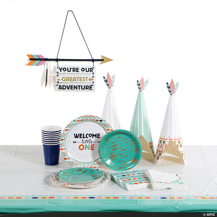 101 Pc. Tribal Boho Baby Shower Tableware Kit for 8 Guests Image