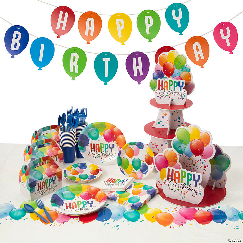 105 Pc. Balloon Birthday Party Ultimate Disposable Tableware Kit for 8 Guests Image