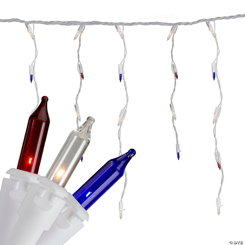 105ct Red  Clear and Blue Christmas Mini Icicle Lights - 6.5ft  White Wire Image