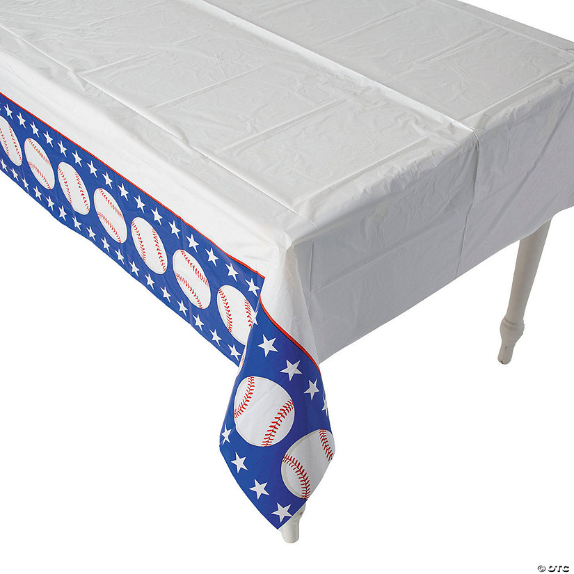 108" x 54" Baseball Party Rectangle Disposable Plastic Tablecloth Image