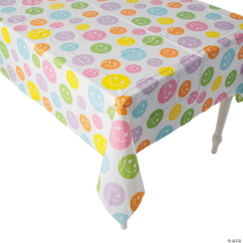 108" x 54" Pastel Smile Face Rectangle Disposable Plastic Tablecloth Image