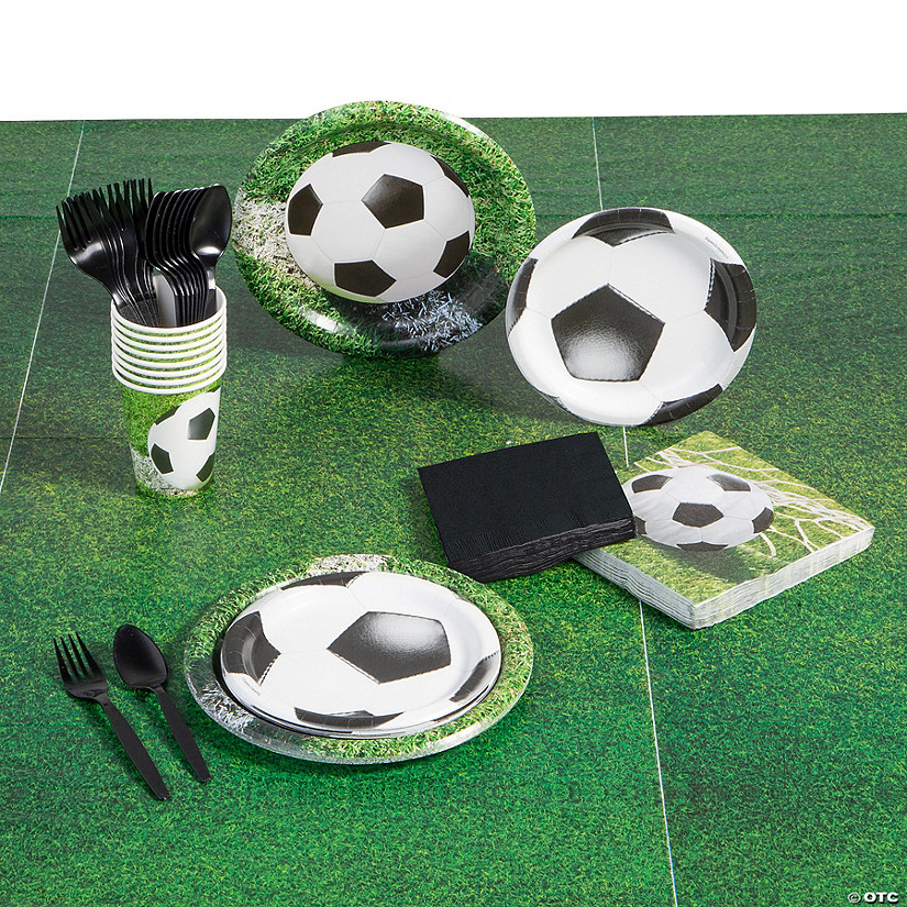 109 Pc. Sports Fanatic Soccer Party Tableware Kit for 8 Guests Image
