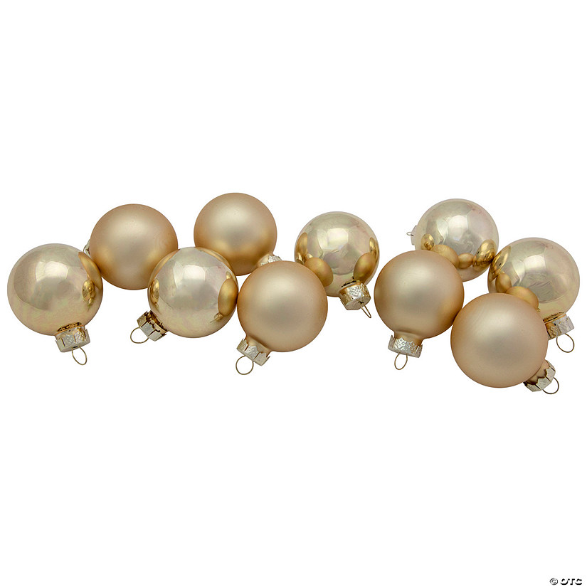 10ct Champagne Gold Shiny and Matte Glass Christmas Ball Ornaments 1.75" Image