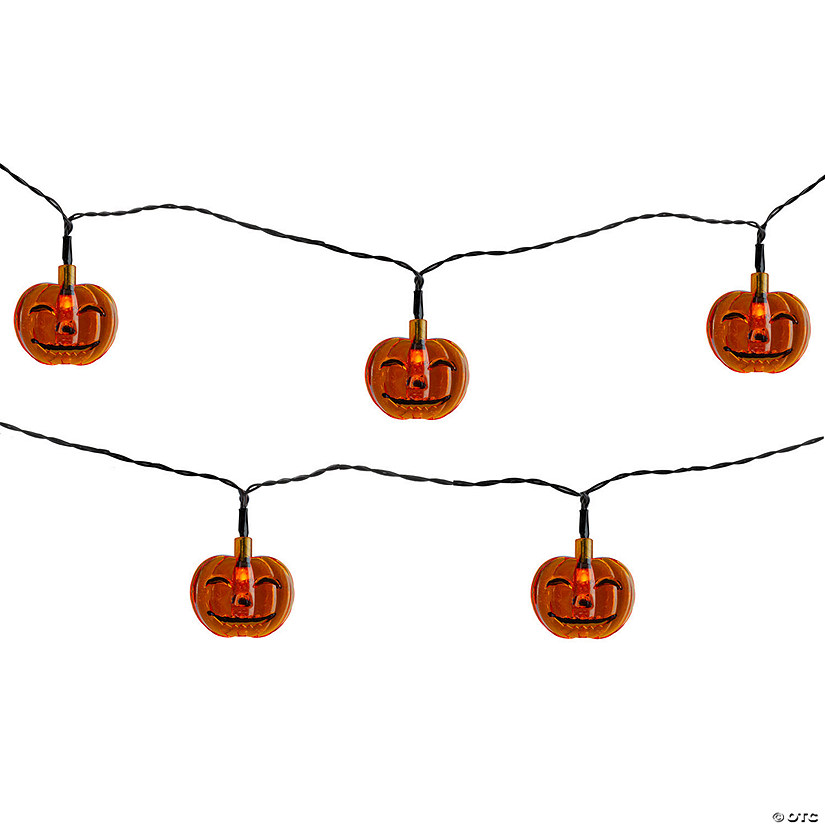 10ct Orange Battery Operated Jack O' Lantern LED Mini Halloween Lights - 6ft Black Wire Image