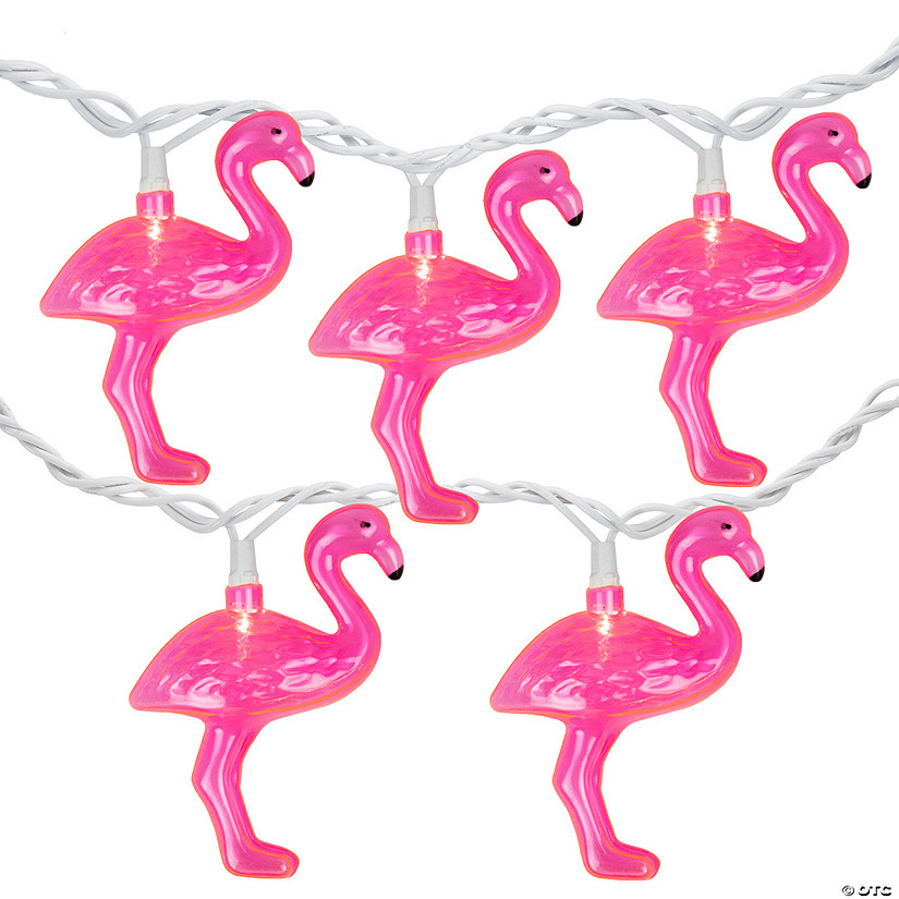 10ct Pink Flamingo Summer Patio String Light Set  7.25ft White Wire Image