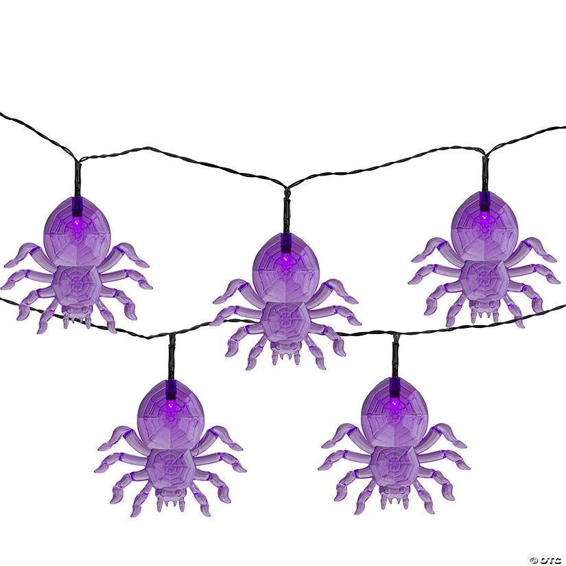 10ct Purple Battery Operated LED Spider Halloween Lights - 4.6 ft Black Wire Image