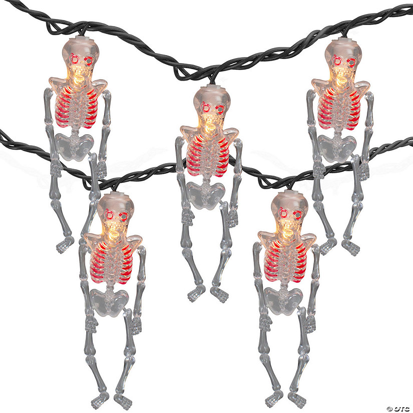 10ct Skeleton Halloween Lights - 7.5ft Black Wire Image