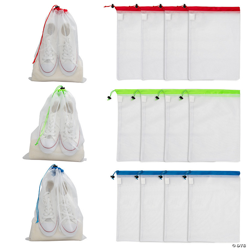 11 1/2" x 17" White Mesh Drawstring Bags - 12 Pc. Image