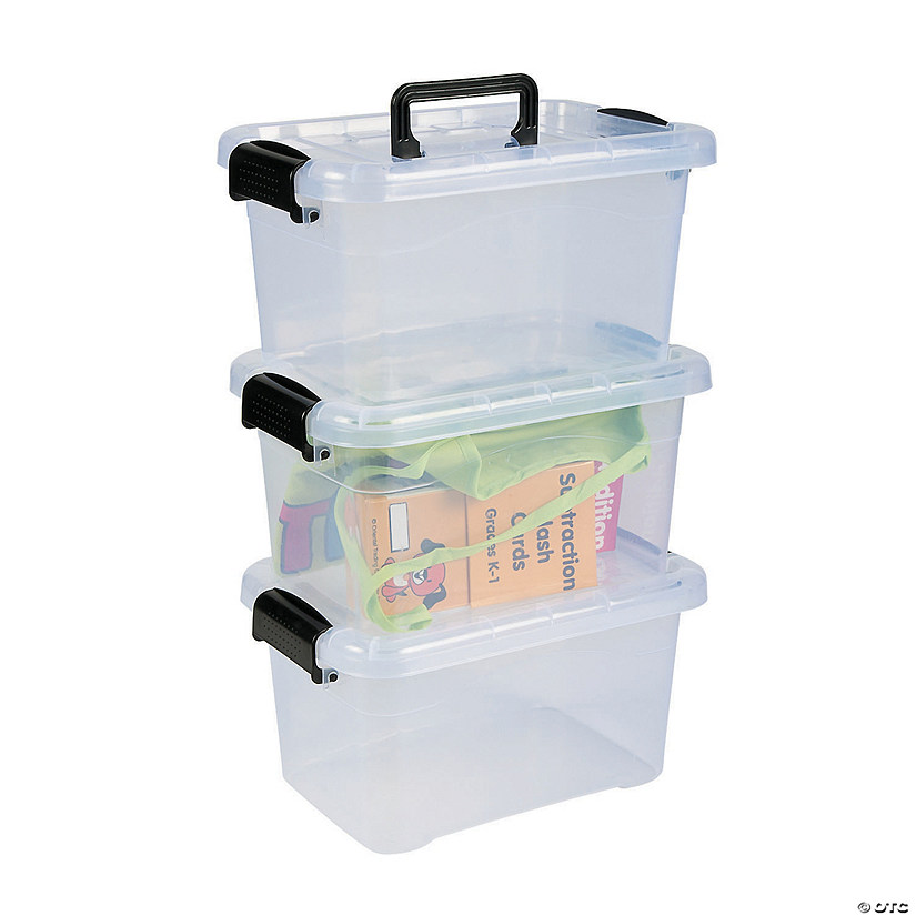 11 1/4&quot; x 7 1/4&quot; Clear Large Locking Plastic Storage Bins with Lids- 3 Pc. Image
