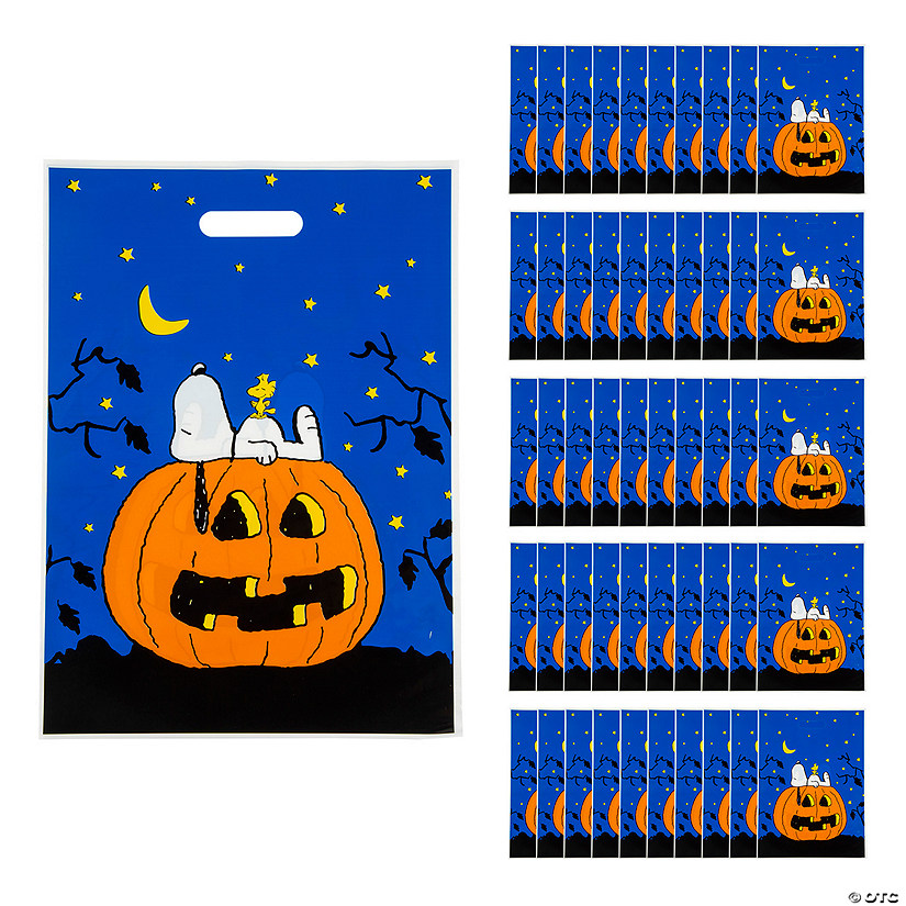 11 3/4" x 17" Bulk 50 Pc. Peanuts&#174; Halloween Trick-Or-Treat Plastic Goody Bags Image
