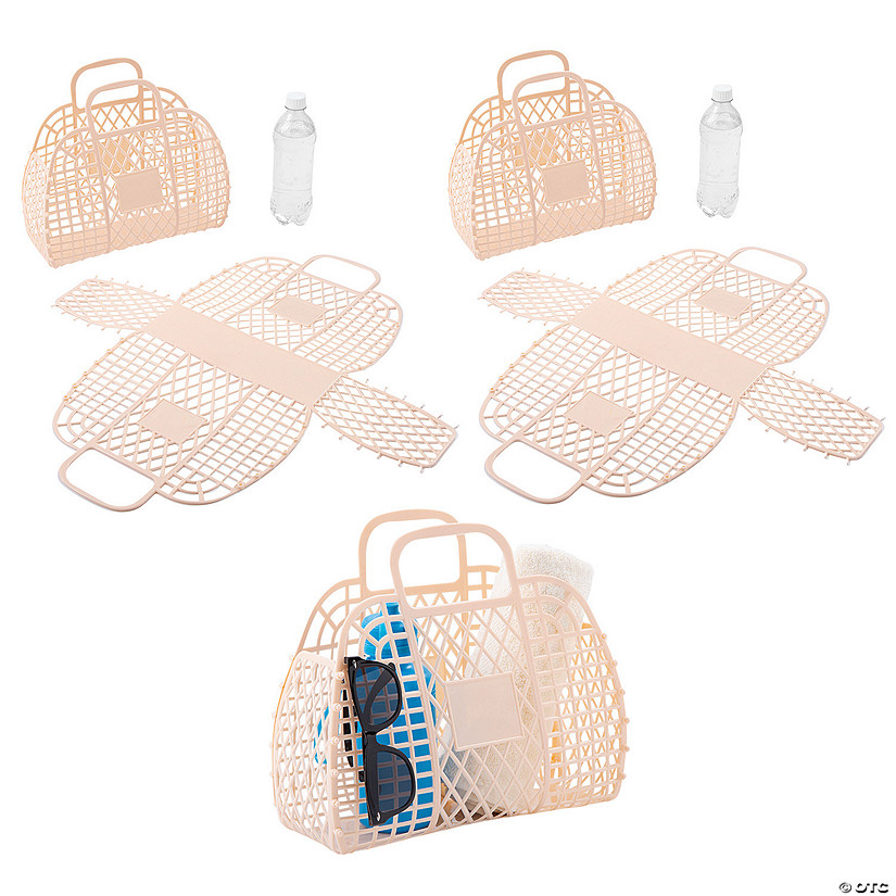 11 3/4" x 4 3/4" Bulk 12 Pc. Large Neutral Plastic Jelly Beach Tote Bags Image