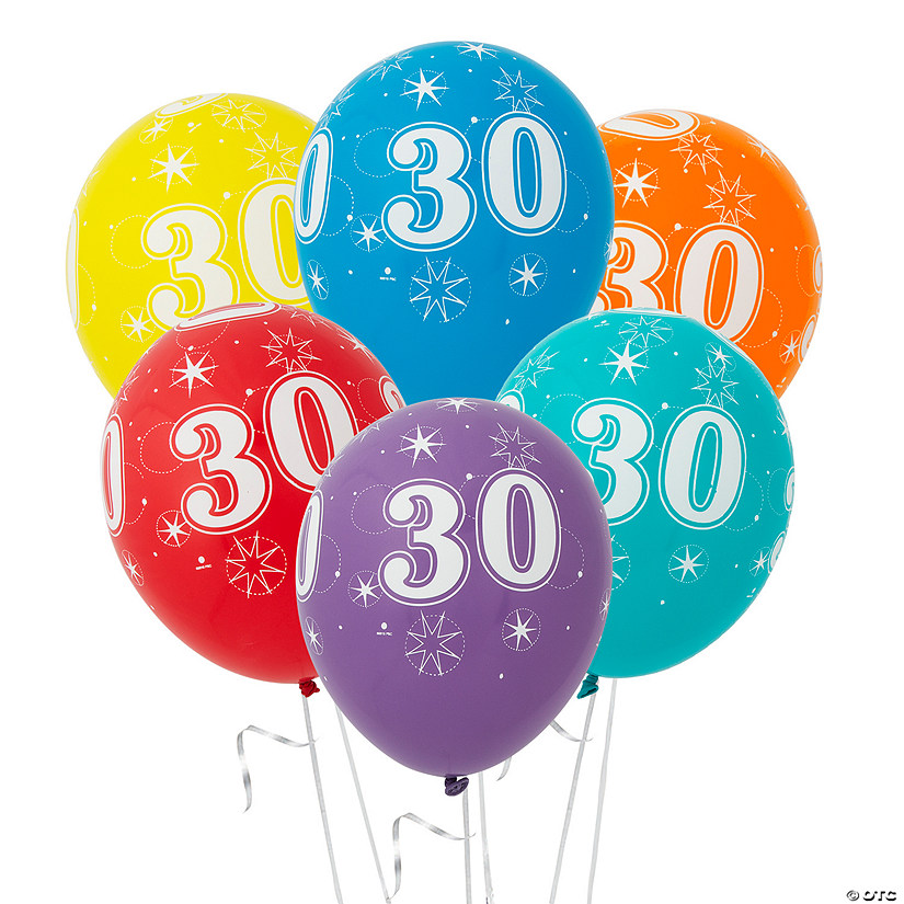 11" 30th Birthday Sparkle Latex Balloon Assortment &#8211; 6 Pc. Image