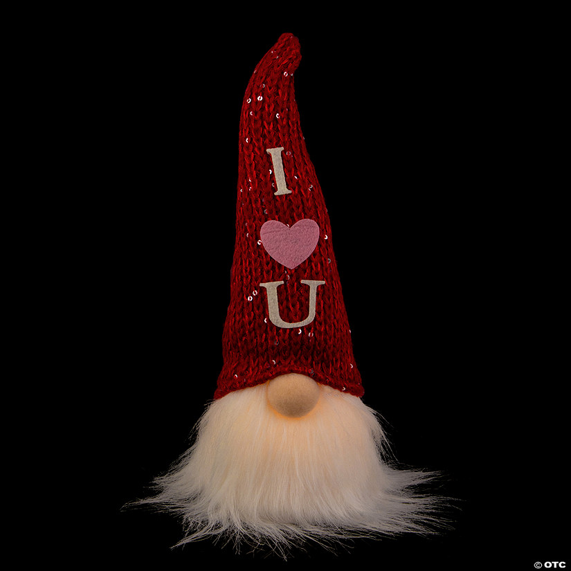 11.5" Knitted 'I Heart You' Hat LED Lighted Gnome Valentine's Day Figure Image