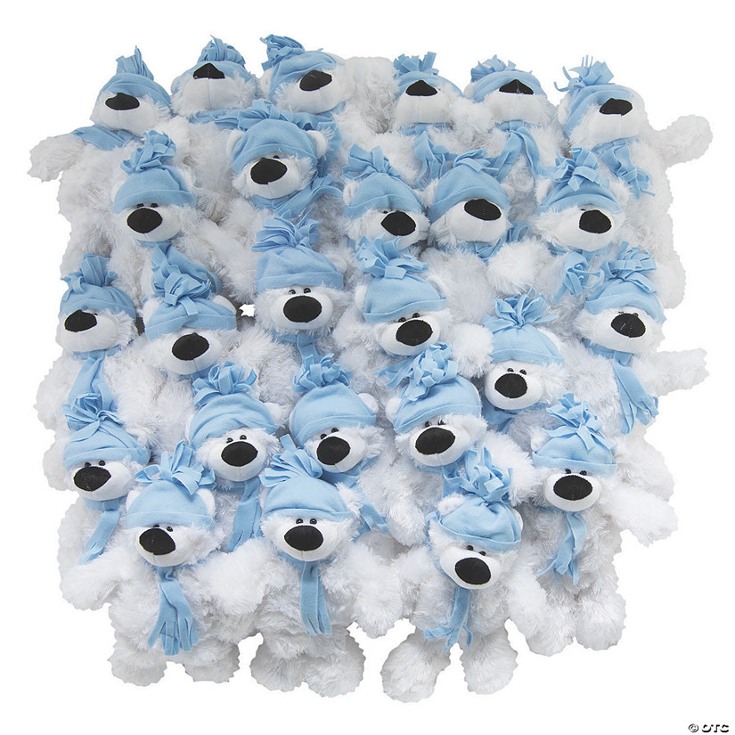 11" Bulk 50 Pc. Large Holiday Stuffed Polar Bears with Winter Hat & Scarf Image