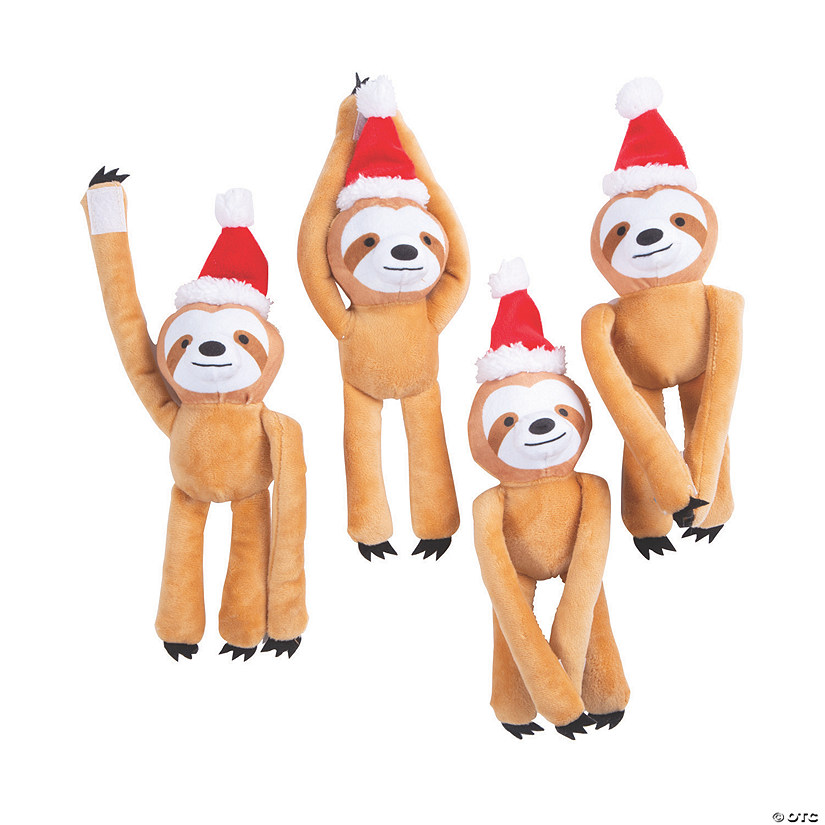 11" Christmas Long Arm Stuffed Sloths with Santa Hats - 12 Pc. Image