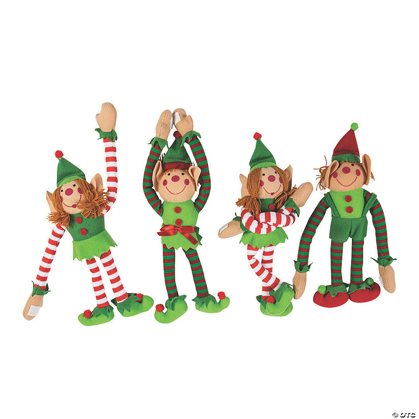 11" Classic Long Arm Red & Green Stuffed Christmas Elves - 12 Pc. Image