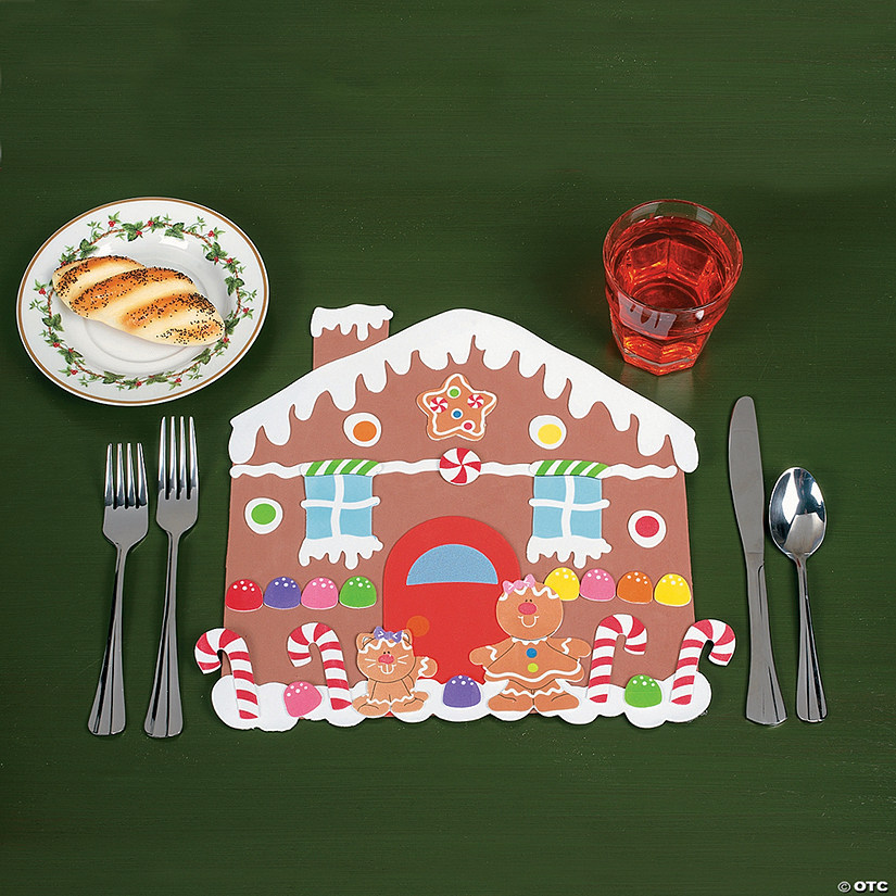 11" DIY Christmas Gingerbread House Foam Placemats - Makes 12 Image