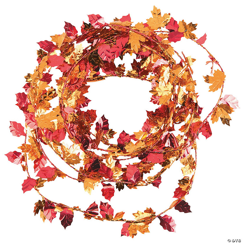 11 Ft. Fall Leaves Red and Orange Metallic Foil Garland Decoration Image