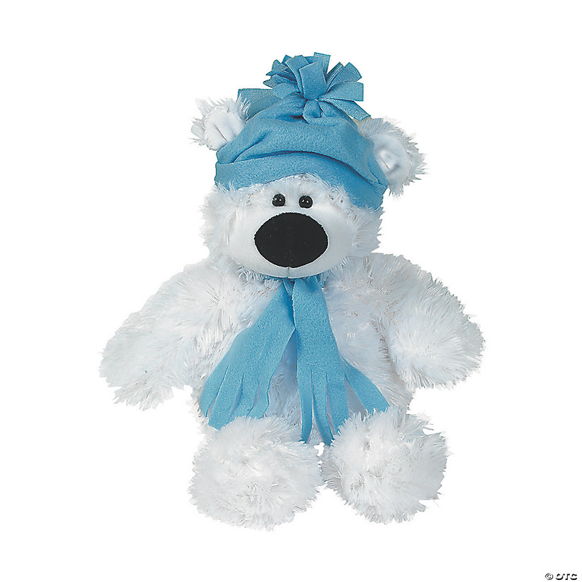 11" Large Holiday Stuffed Polar Bear with Winter Hat & Scarf Image