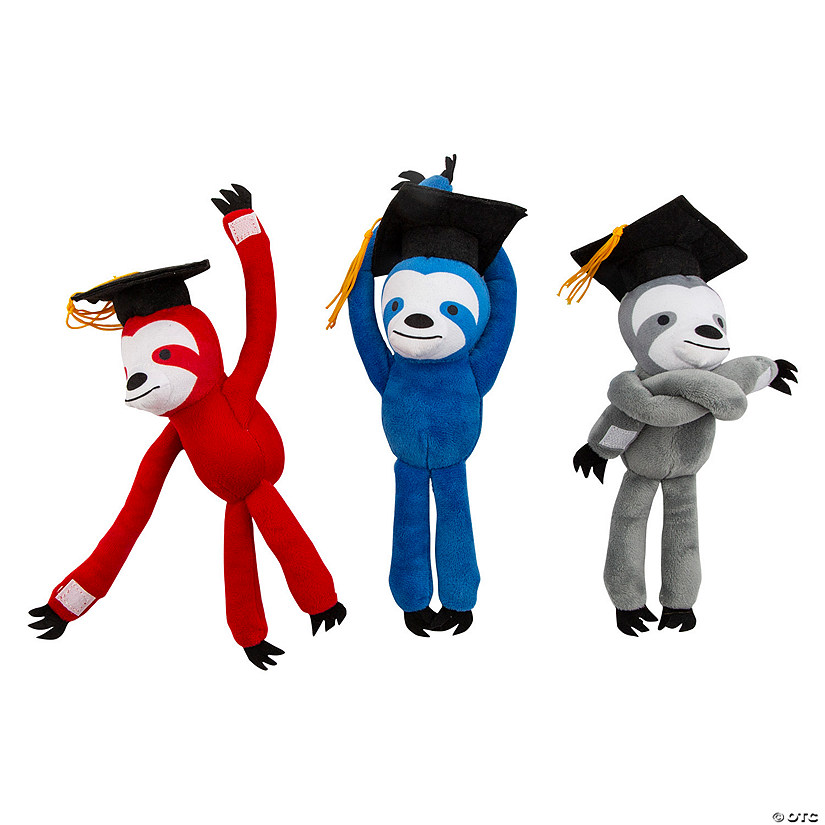 11" Long Arm Graduation Red, Blue & Grey Stuffed Sloths - 12 Pc. Image