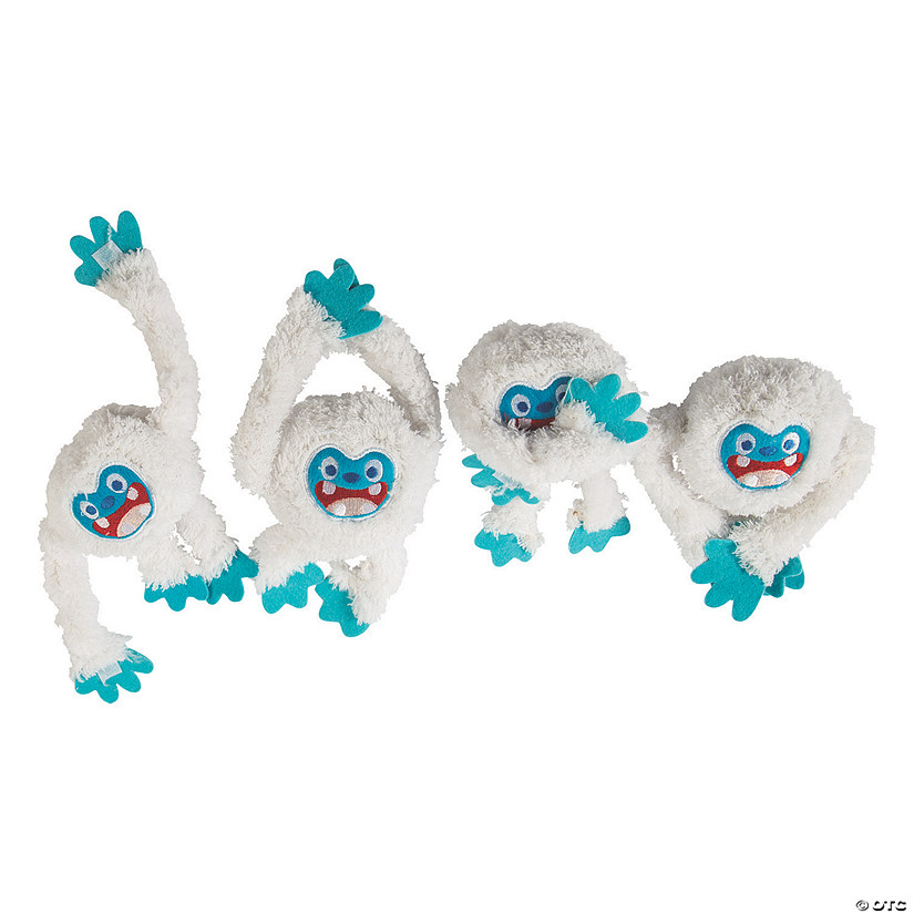 11" Long Arm Happy White Stuffed Yetis with Touch Fastener Hands - 12 Pc. Image