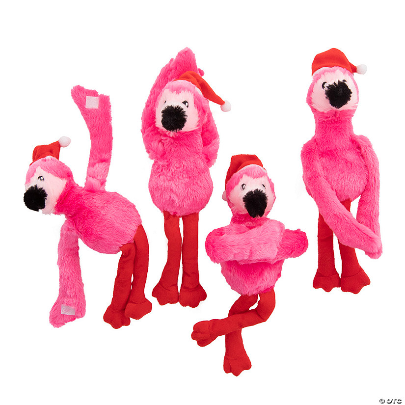 11" Long Arm Pink Stuffed Flamingos with Santa Hats - 12 Pc. Image