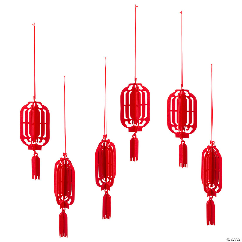 11" Lunar New Year Red Felt Hanging Lantern Set - 6 Pc. Image