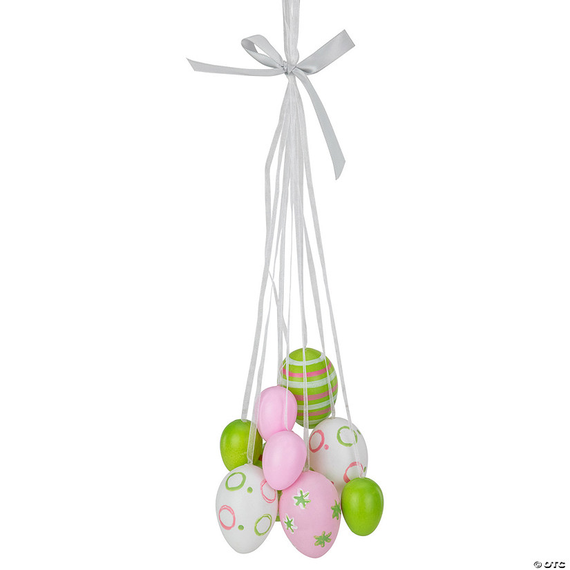 11" Pastel Pink  Green and White Spring Easter Egg Cluster Hanging Decoration Image