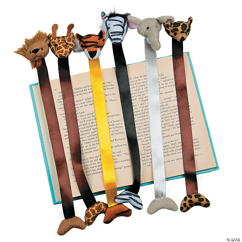 11" Stuffed Classic Zoo Animal Head Satin Ribbon Bookmarks - 12 Pc. Image