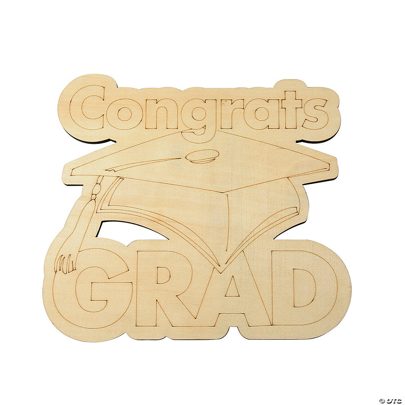 11" x 10" Color Your Own Unfinished Wood Congrats Grad Cutout Image