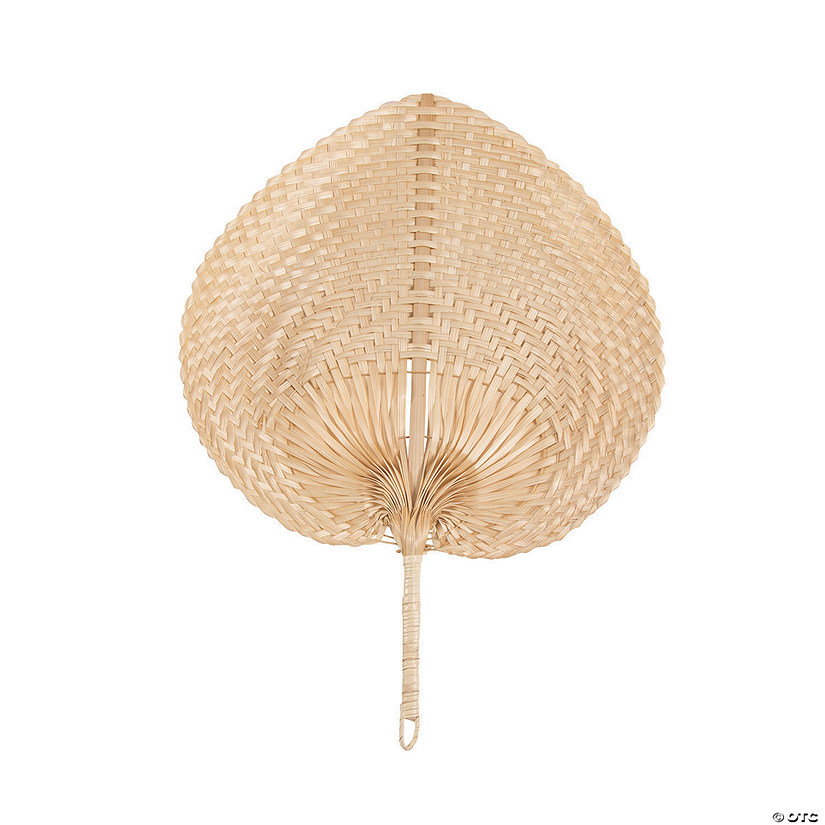 11" x 15" Natural Leaf-Shaped Bamboo Paper Hand Fans  - 12 Pc. Image
