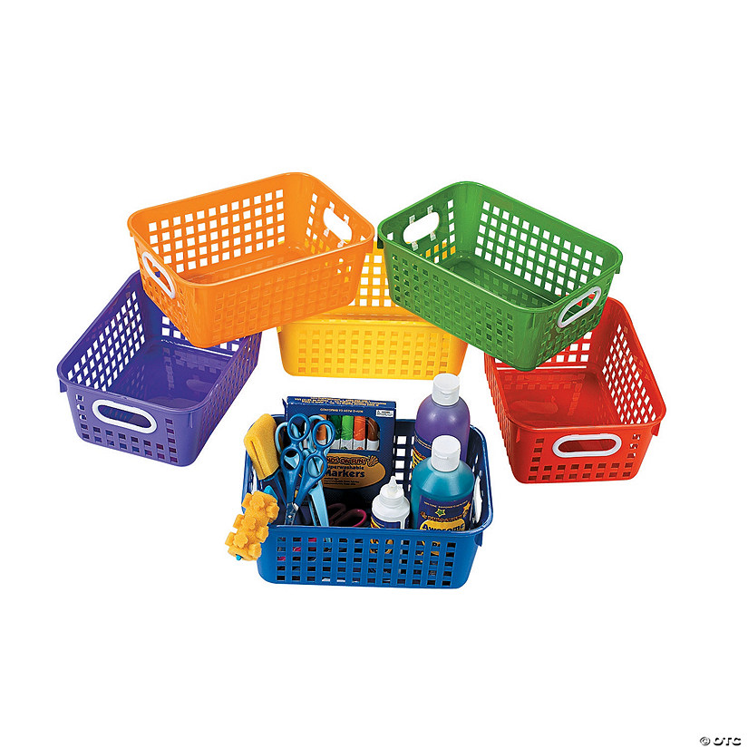 11" x 4 1/2" Classroom Storage Tall Plastic Baskets with Handles - 6 Pc. Image
