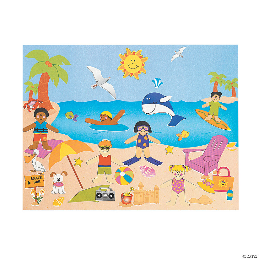 11" x 8 1/2" Day At the Beach Repositionable Paper Sticker Scenes - 12 Pc. Image