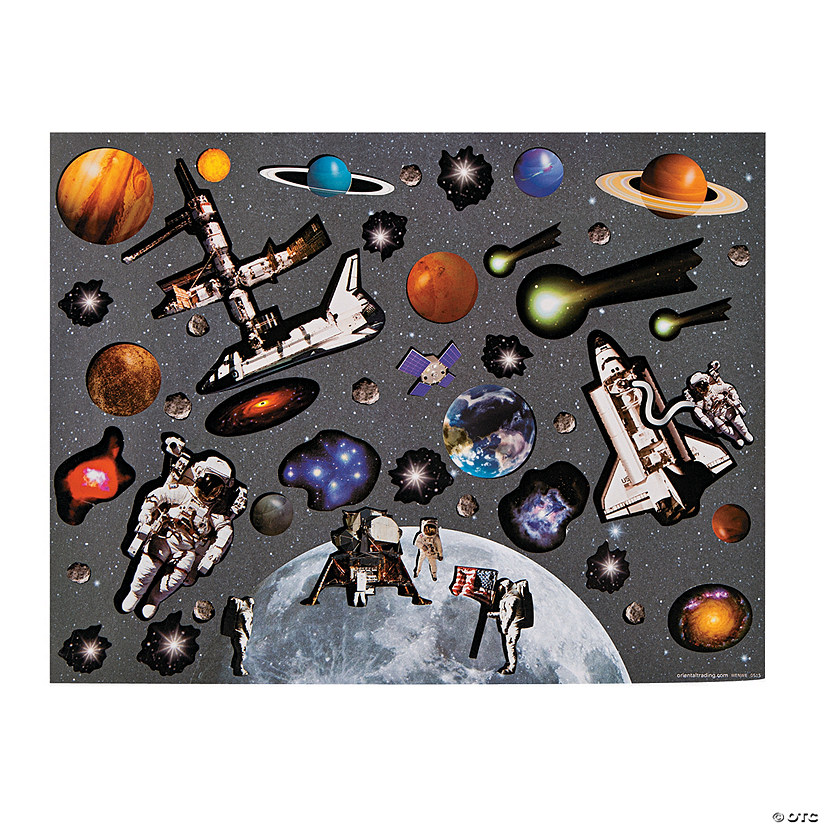 11" x 8 1/2" Moon & Space Station Paper Sticker Scenes - 12 Pc. Image