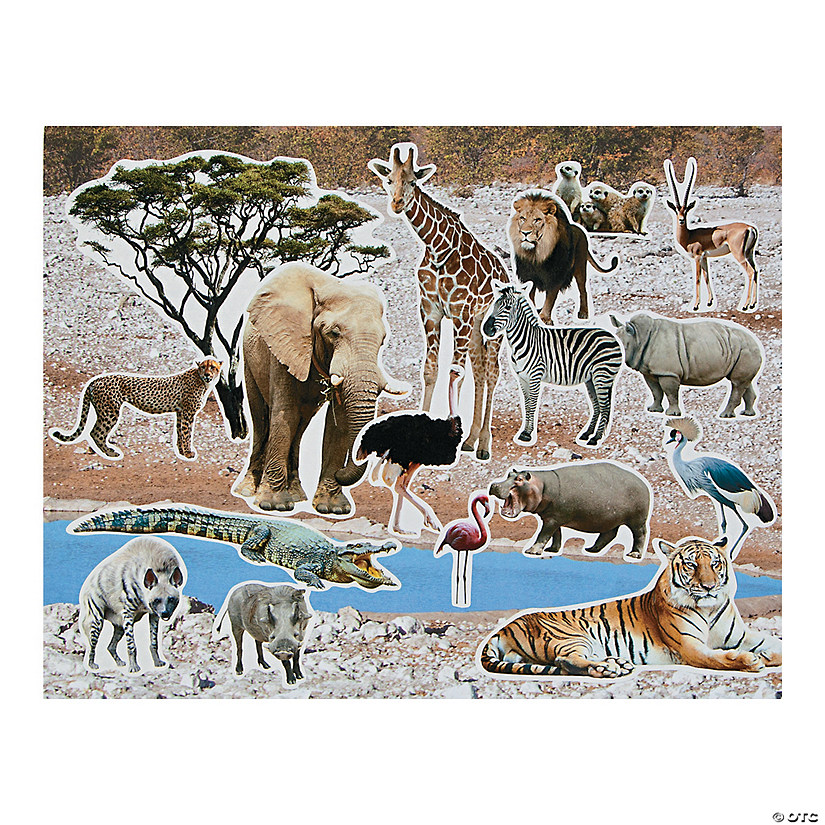 11" x 8 1/2" Realistic Safari Paper Sticker Scenes - 12 Pc. Image