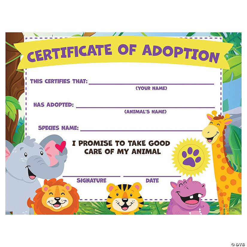11" x 8 1/2" Zoo Animal Paper Adoption Certificates - 12 Pc. Image