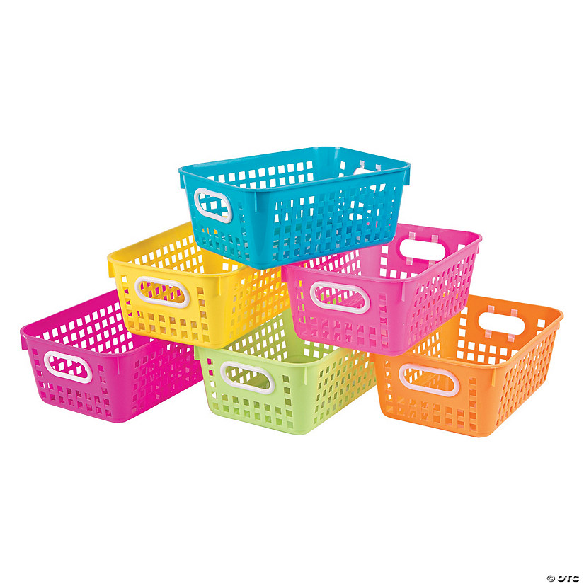 11" x 8" Tall Classroom Neon Plastic Storage Baskets with Handles - 6 Pc. Image