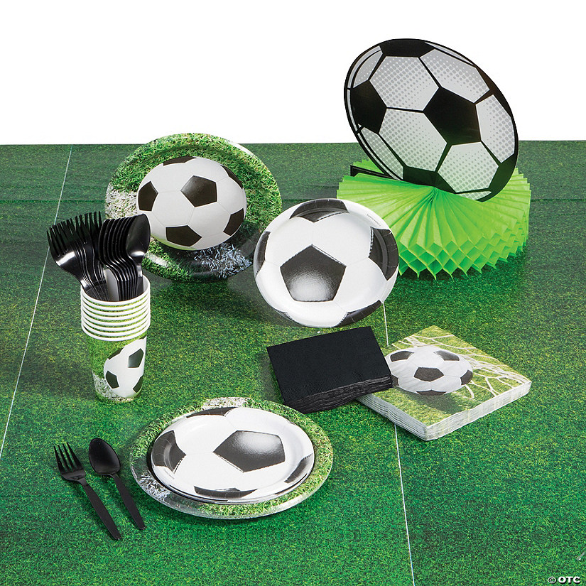 110 Pc. Sports Fanatic Soccer Party Deluxe Tableware Kit for 8 Guests Image