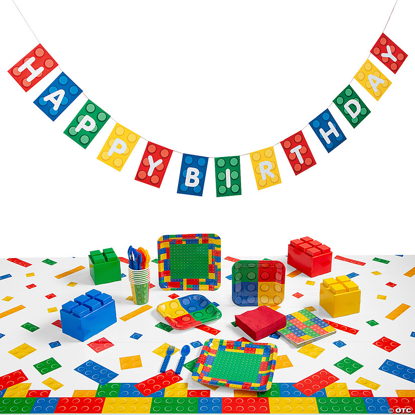 112 Pc. Building Block Party Disposable Tableware Kit for 8 Guests Image