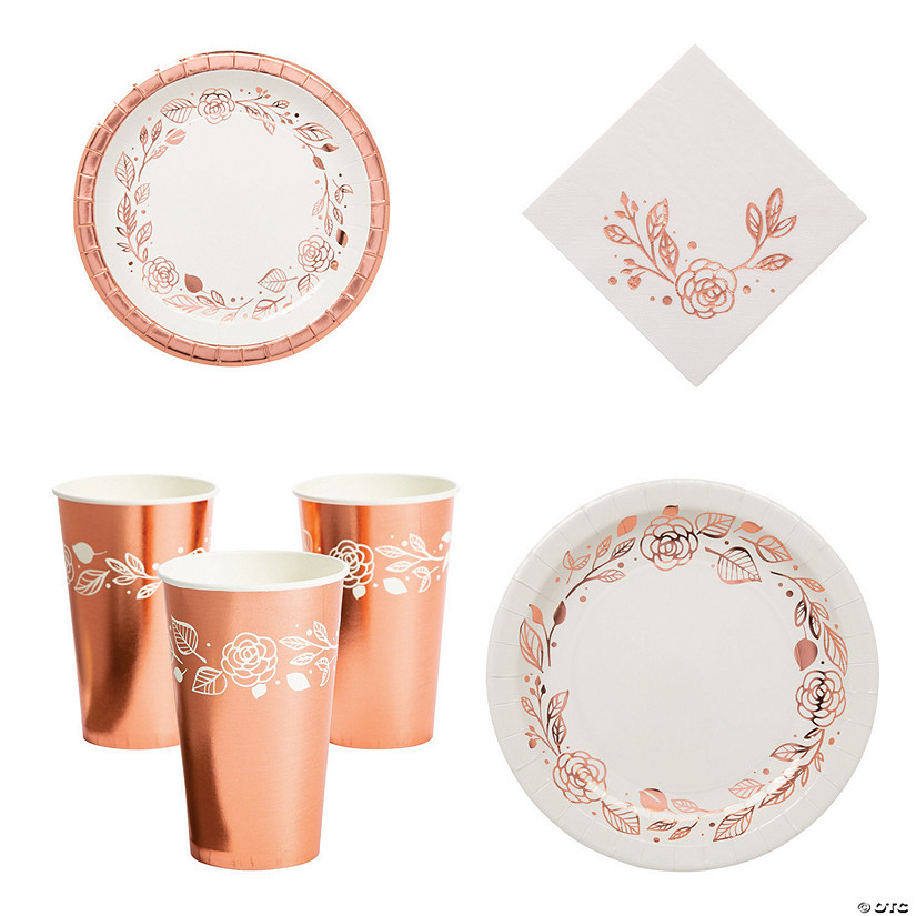 112 Pc. Rose Gold Floral Tableware Kit for 24 Guests Image