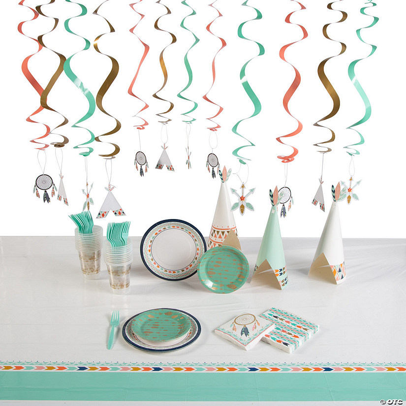 113 Pc. Tribal Boho Party Tableware Kit For 8 Guests Image