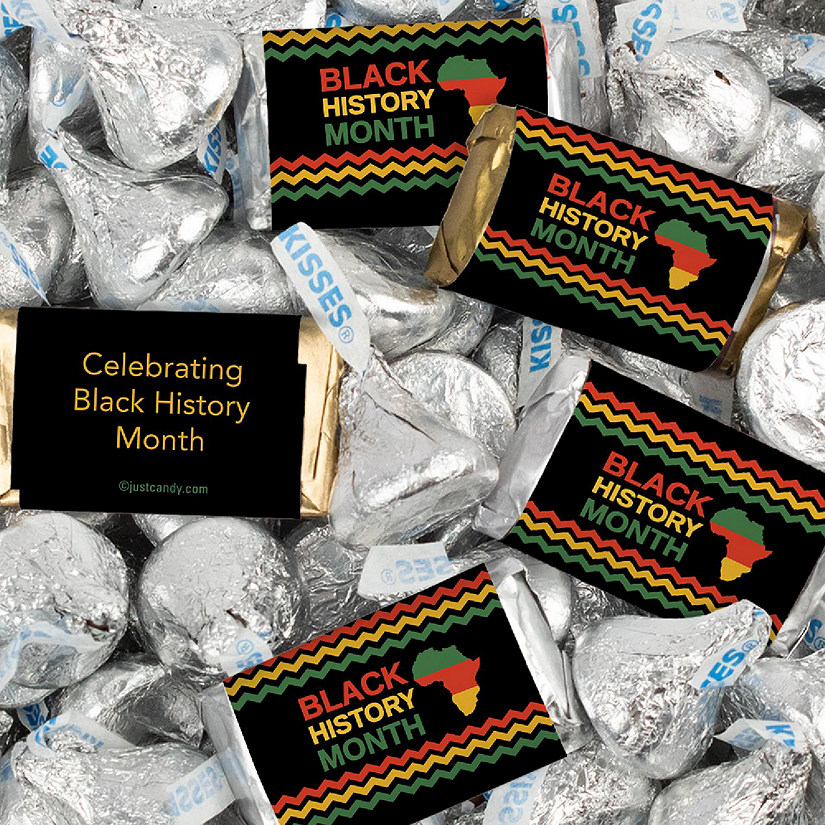 116 Pcs Black History Month Candy Party Favors Hershey's Miniatures and Silver Kisses Chocolate by Just Candy (1.50 lbs) Image