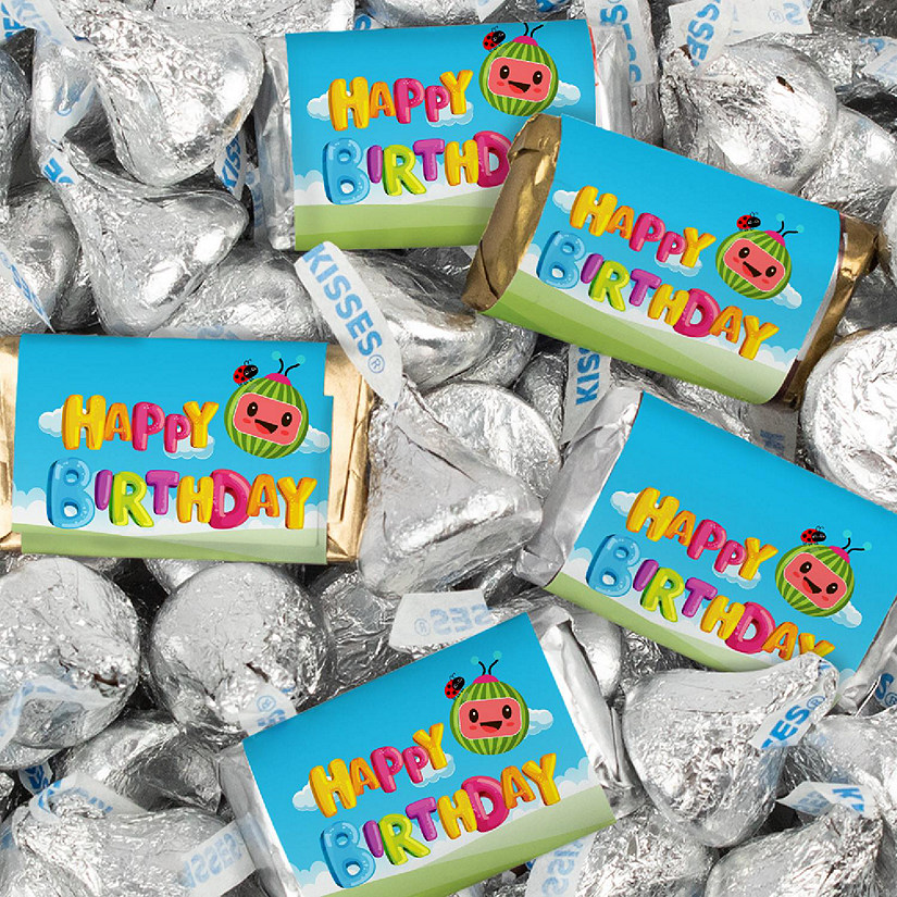 116 Pcs Cooky Melon Kid's Birthday Candy Party Favors Wrapped Hershey's Miniatures and Kisses by Just Candy (1.50 lbs) Image