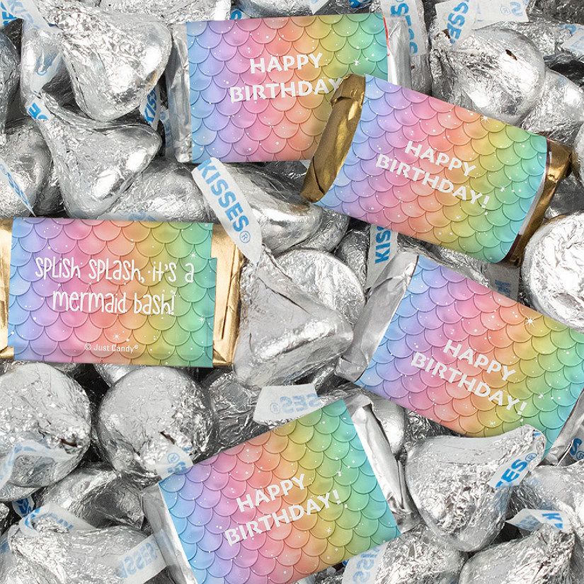116 Pcs  Mermaid Kid's Birthday Candy Party Favors Wrapped Hershey's Miniatures and Kisses by Just Candy (1.50 lbs) Image