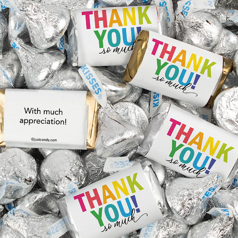 116 Pcs Thank You Candy Favors Hershey's Miniatures & Kisses - Colorful Thanks Image