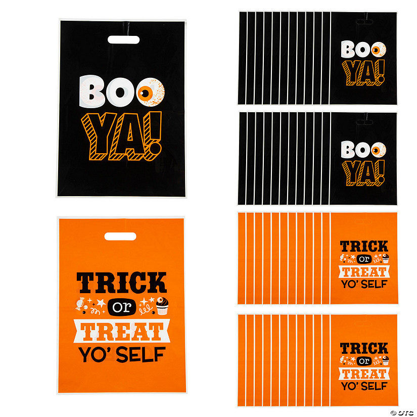12-1/2" x 17" Bulk 50 Pc. Halloween Funny Sayings  Trick-or-Treat Plastic Goody Bags Image