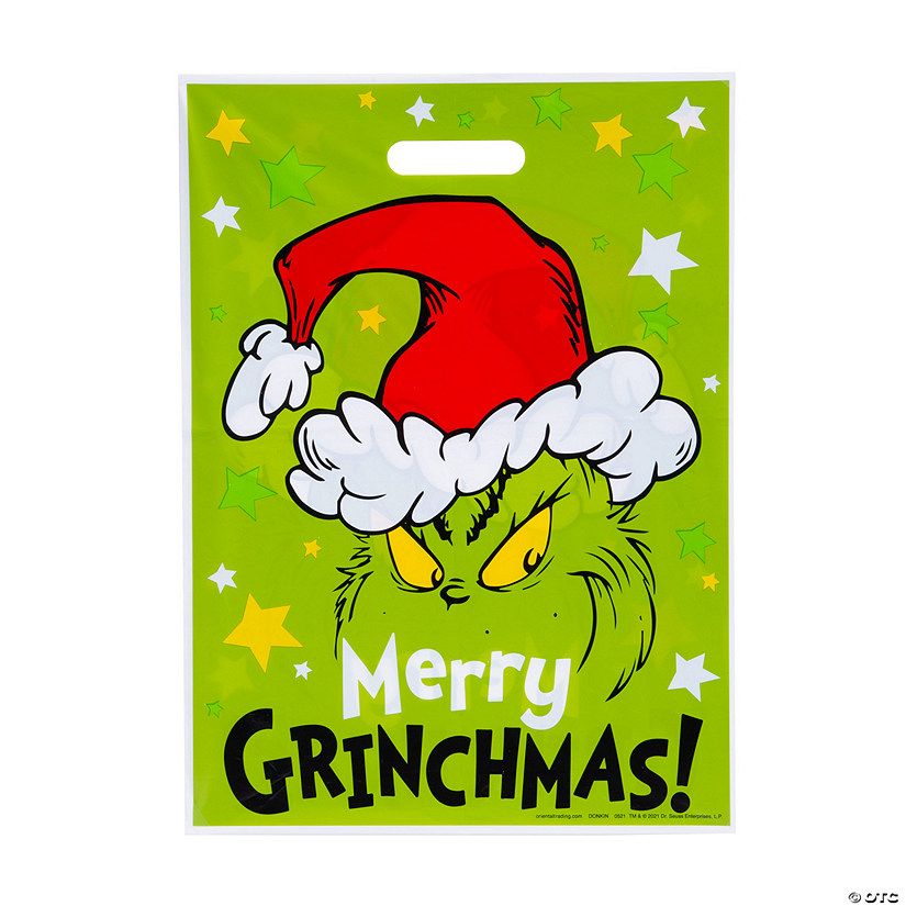 12 1/2" x 17" Bulk  50 Pc. Large Dr. Seuss&#8482; The Grinch Christmas Plastic Goody Bags Image